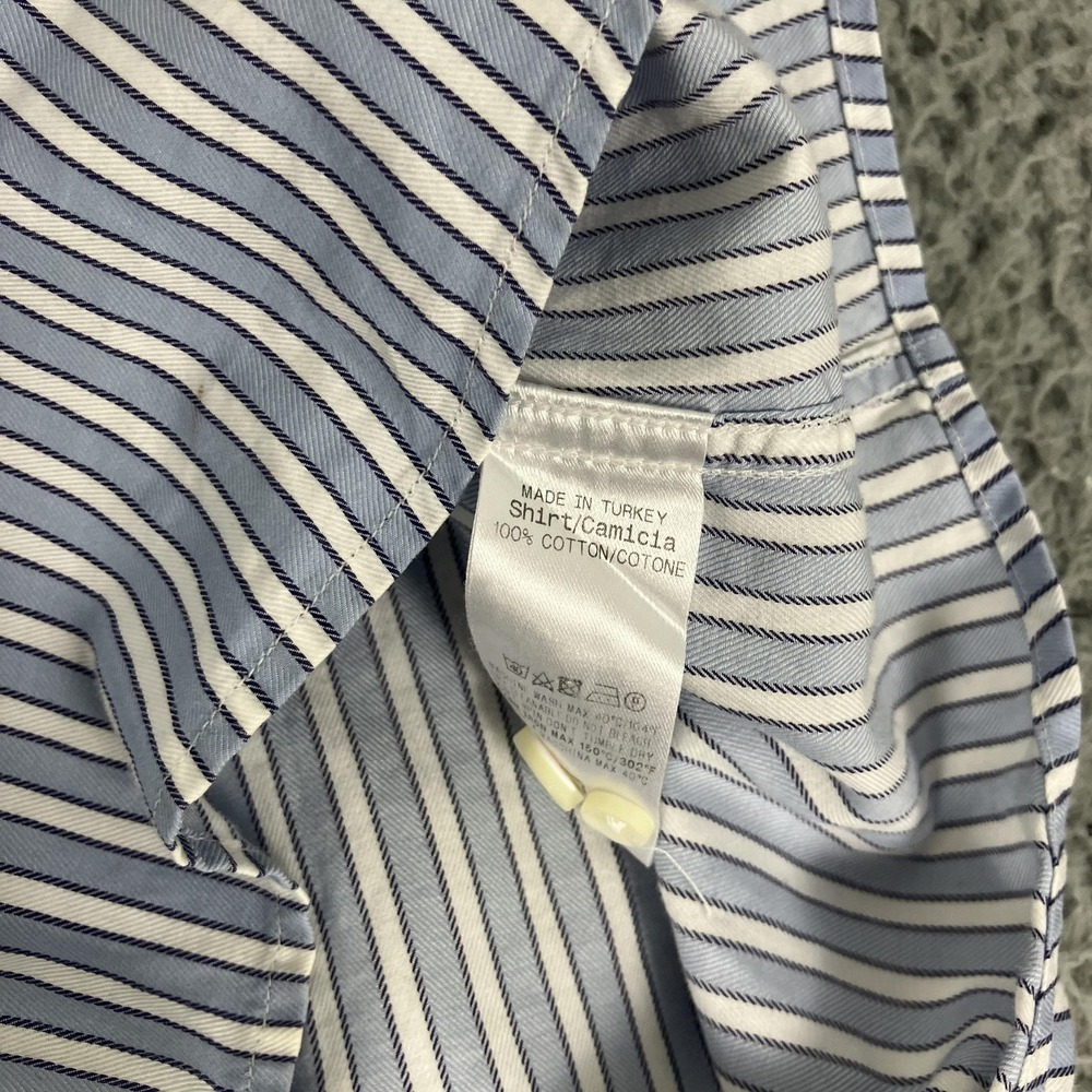 Ermenegildo Zegna Shirt Mens XL Blue Stripe Regular Fit Dress Long Sleeve Cotton - Picture 5 of 8